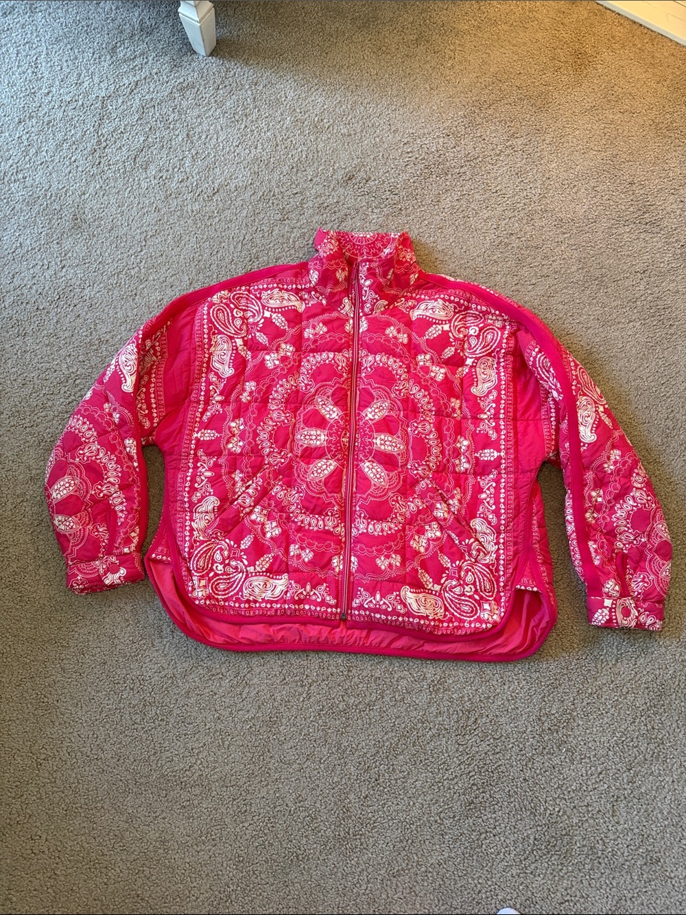 Free People Hot Pink Nylon Paisley Bandana Print Packable Jacket